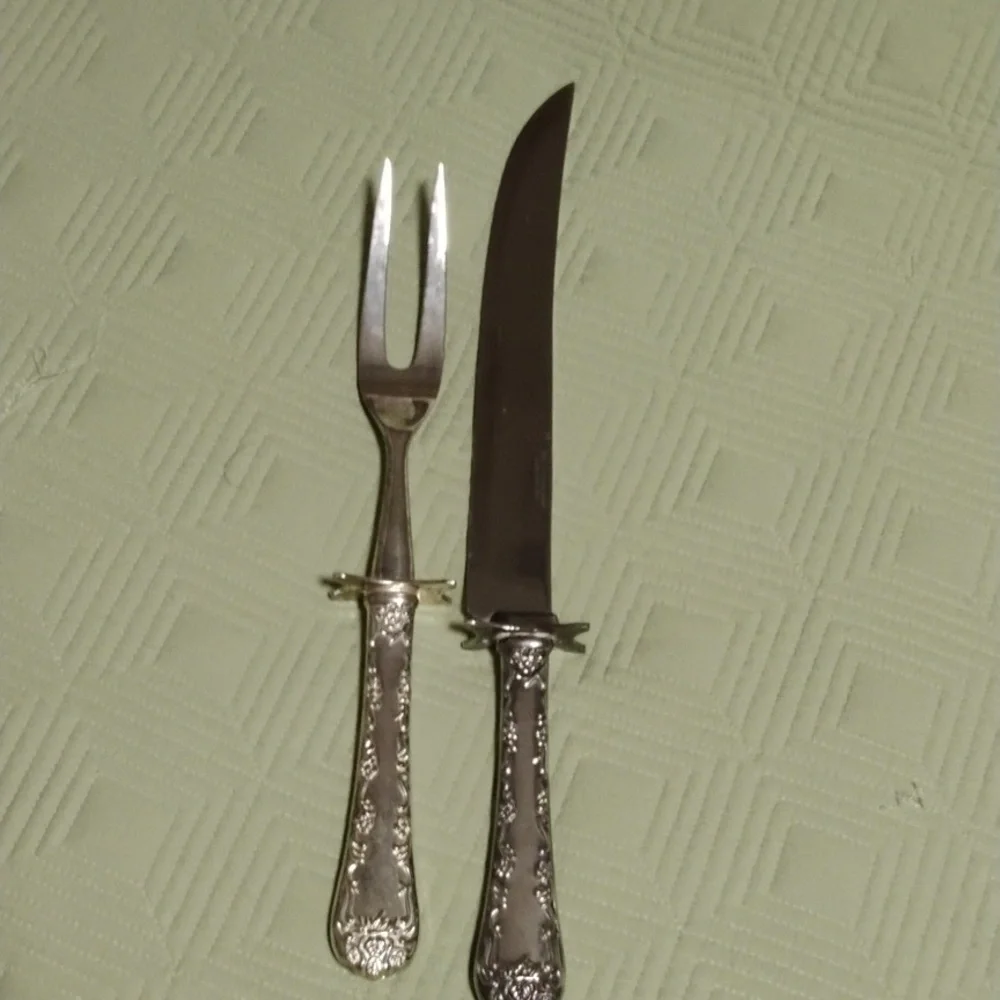 Silver plated carving set & salad set. - Picture 2 of 9